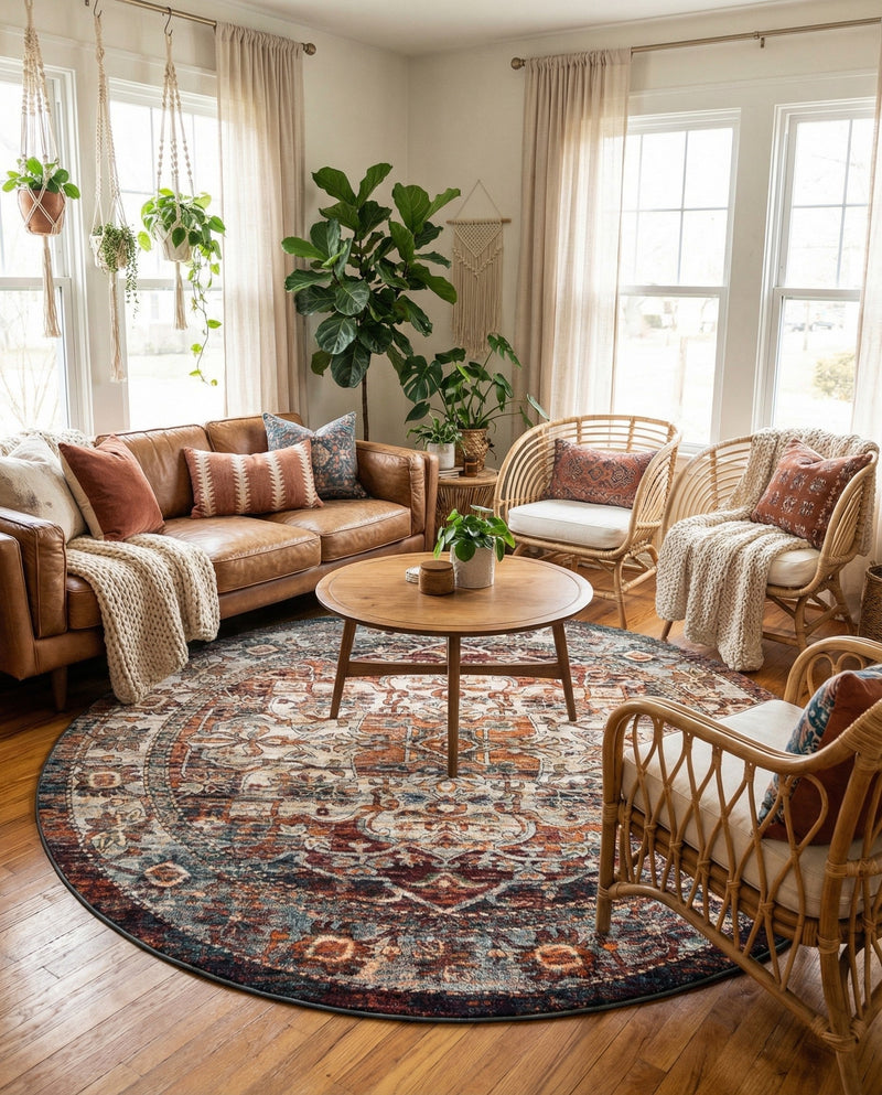 Savannah Soiree Collection Area Rug -  Everglade (Multi) Round Multi  lifestyle 47