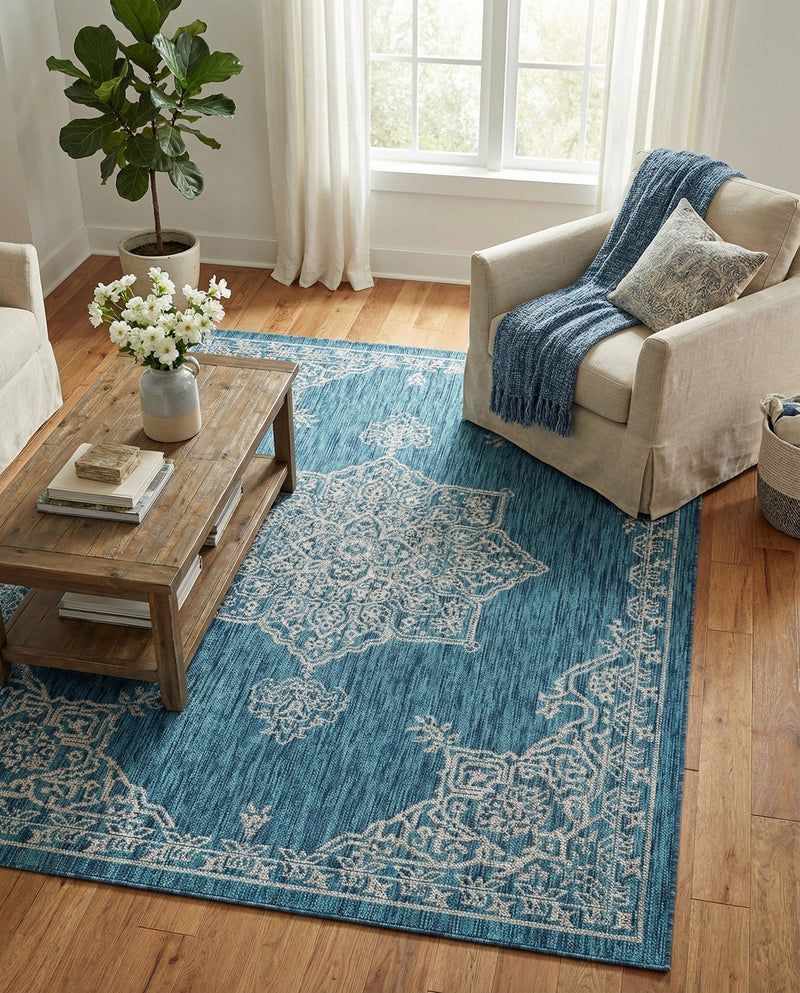 Patio Heritage Collection Area Rug -  Charleston (Teal) Rectangle Teal  lifestyle 17