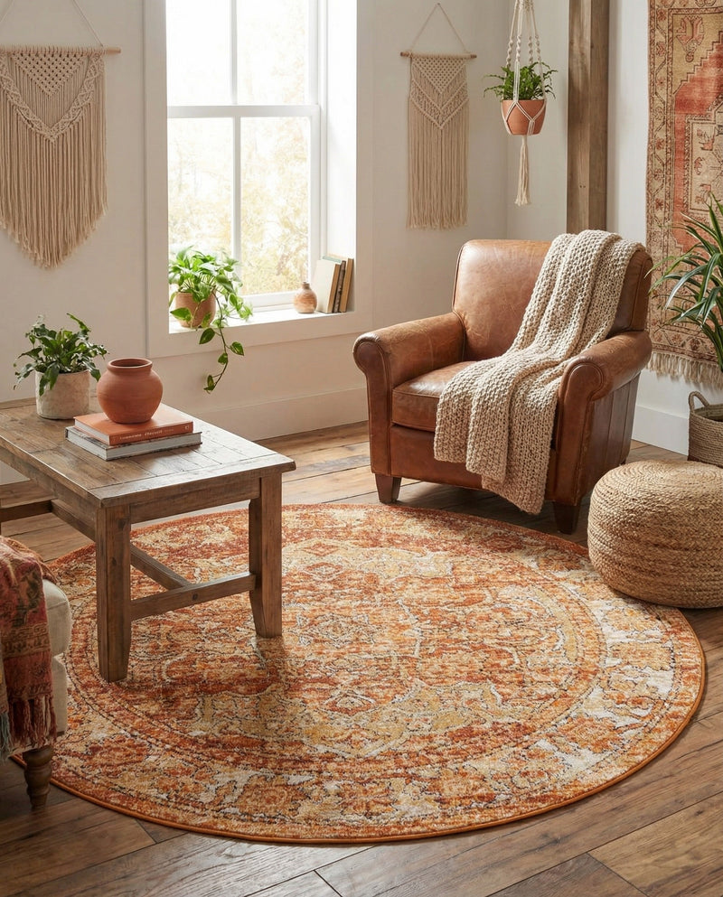 Savannah Soiree Collection Area Rug -  Everglade (Rust Red) Round Rust Red  lifestyle 30