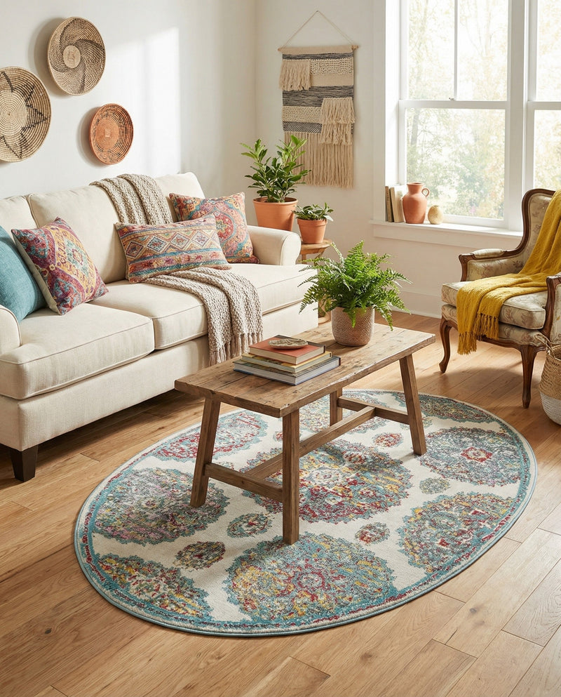 Arcadia Rugs Collection Area Rug -  Atlantis (Cream) Oval Cream  lifestyle 41