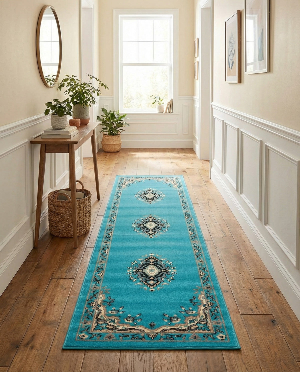 Tabriz Tapestry Collection Area Rug - Azerbaijan (Turquoise) Runner Turquoise  lifestyle 44