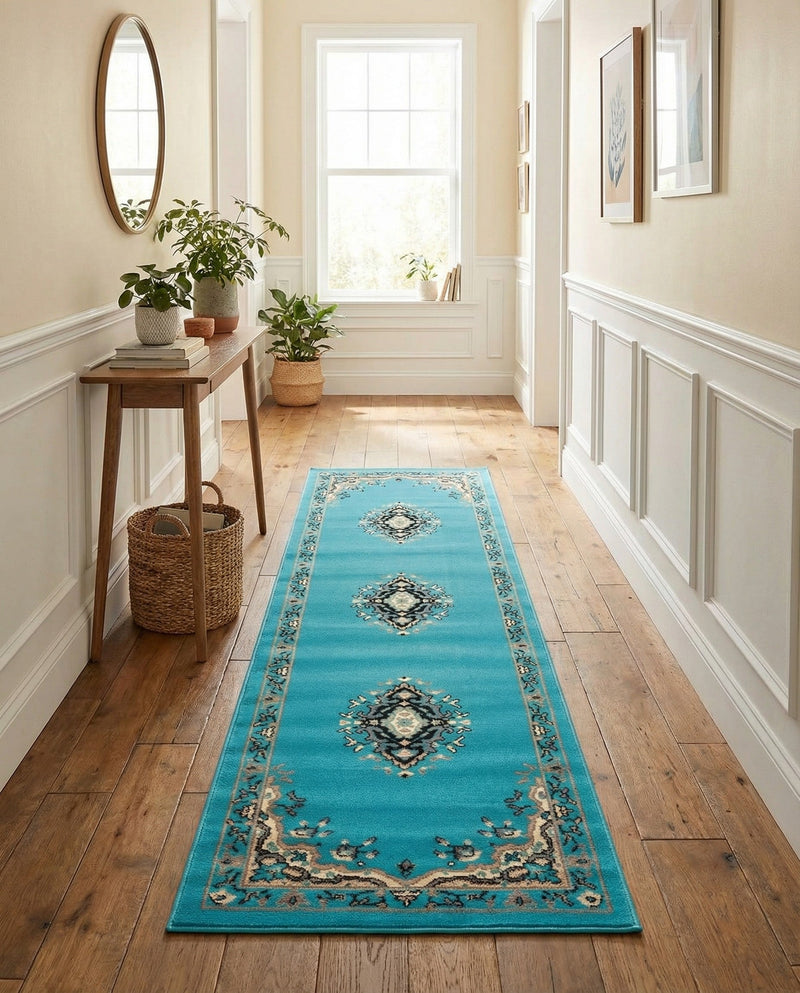 Tabriz Tapestry Collection Area Rug - Azerbaijan (Turquoise) Runner Turquoise  lifestyle 44