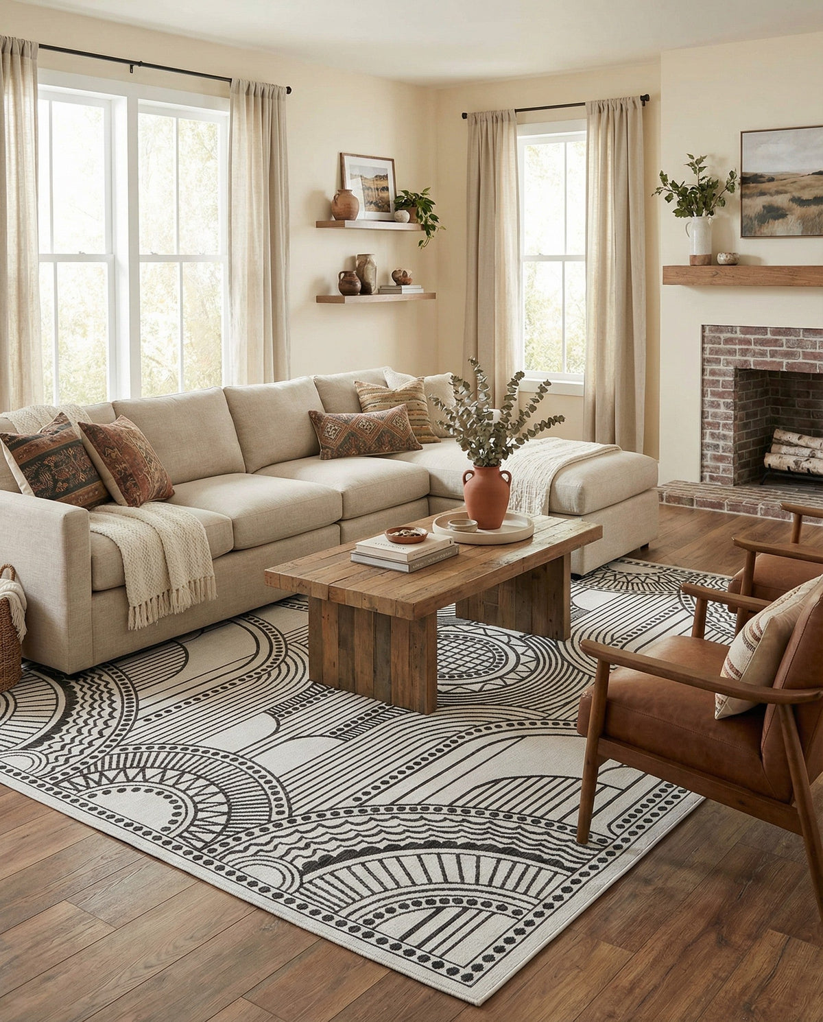 Patio Heritage Collection Area Rug -  Asheville Rectangle White and Black  lifestyle 11