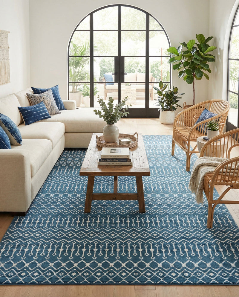 Marrakech Lattice Collection Area Rug - Medina (Blue) Rectangle Blue  lifestyle 14