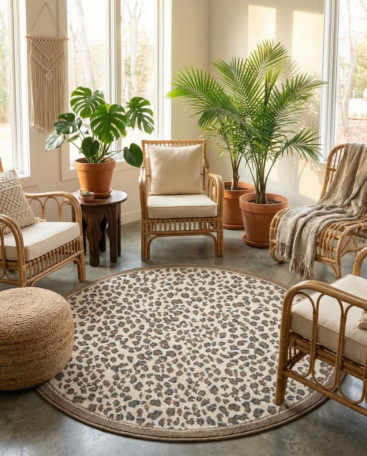 Savannah Sojourn Collection Area Rug - Serengeti Round Brown  lifestyle 138