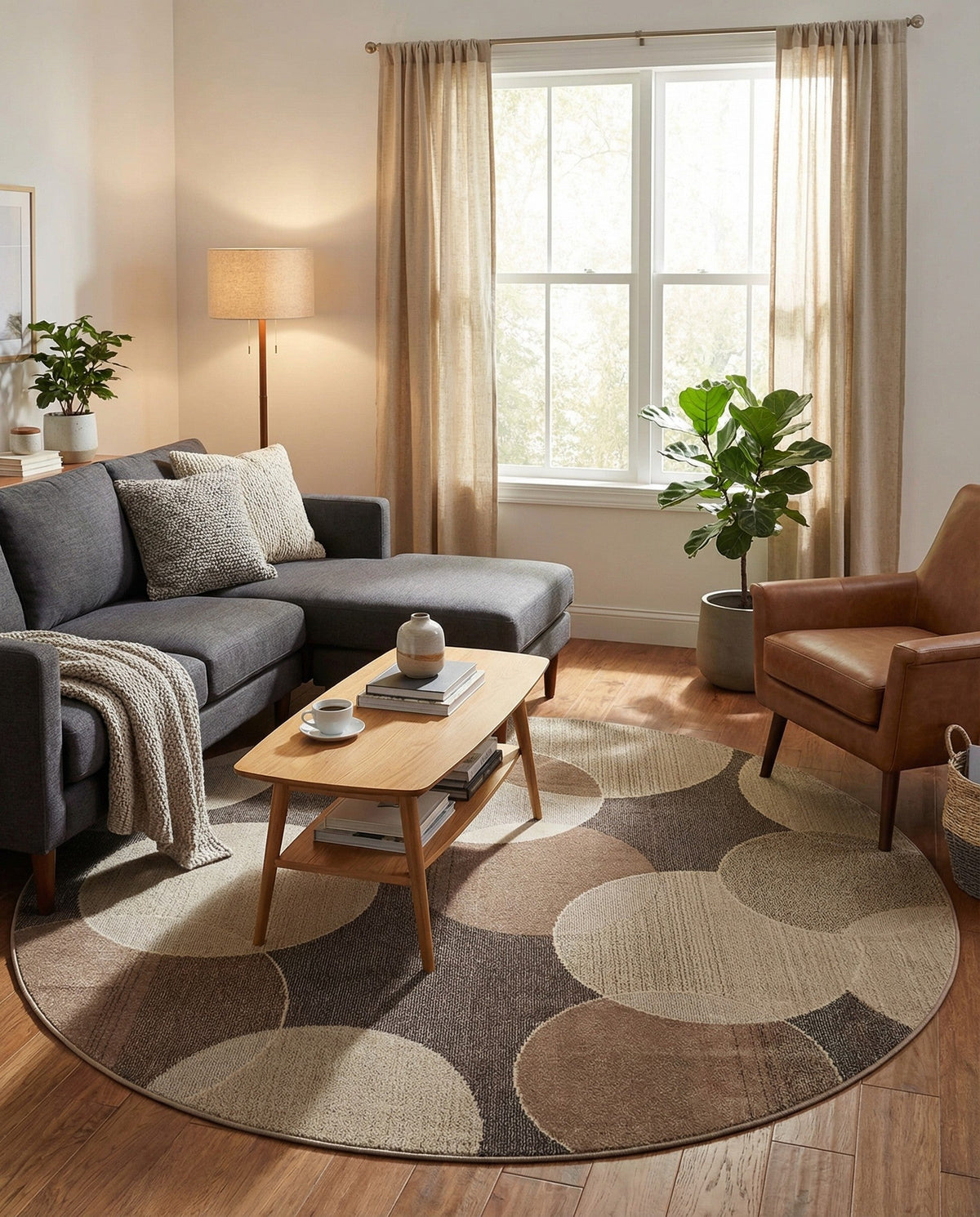 Chromatic Oasis Collection Area Rug -  Zephyr Round Gray  lifestyle 132