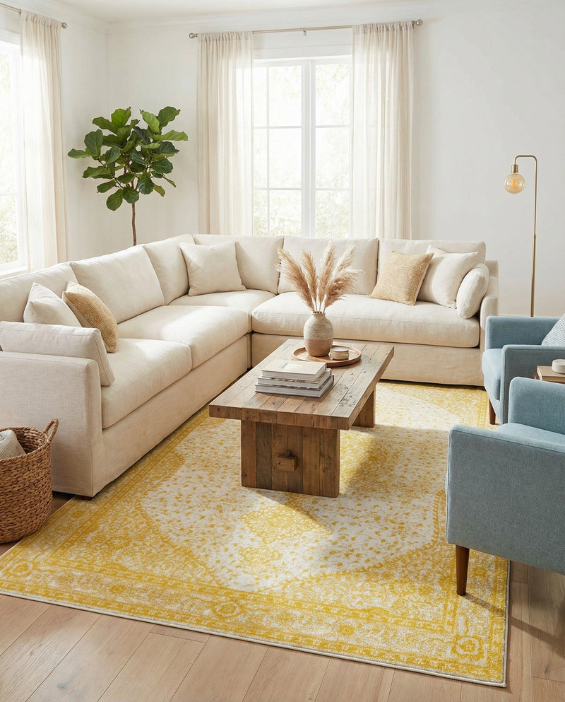 Dover Terrace Collection Area Rug - Marina (Yellow) Rectangle Yellow  lifestyle 3