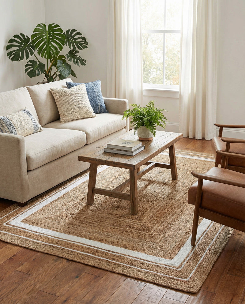 Woven Seaside Jute Collection Area Rug - Nantucket Rectangle Natural and White  lifestyle 21