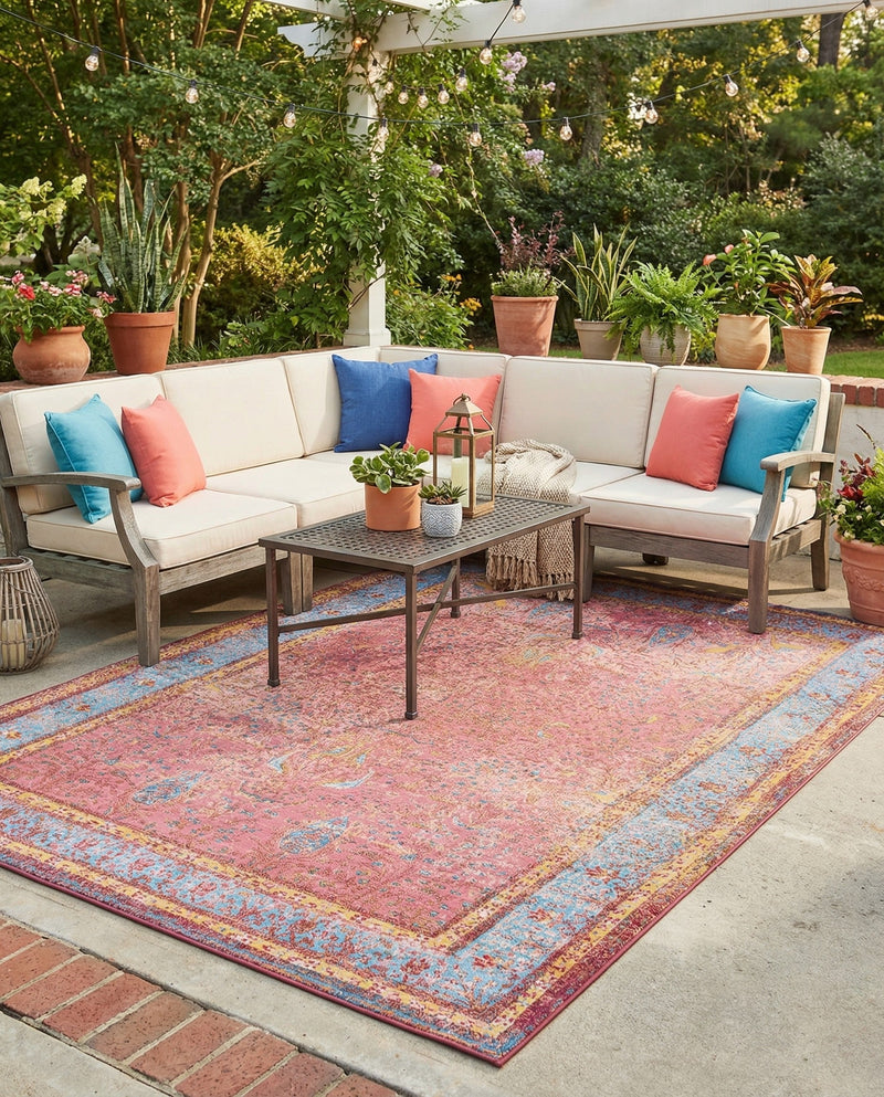 Patio Heritage Collection Area Rug -  Serenity Rectangle Vintage Salmon Coral  lifestyle 33