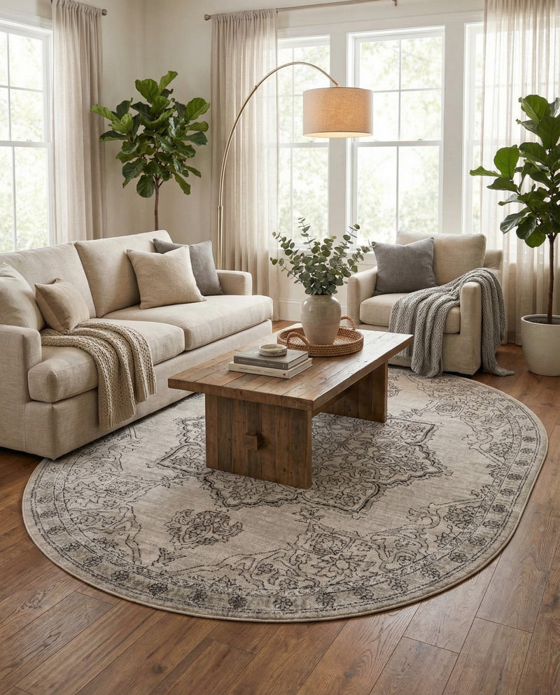 Mykonos Manor Collection Area Rug -  Tinos (Ivory) Oval Ivory  lifestyle 36