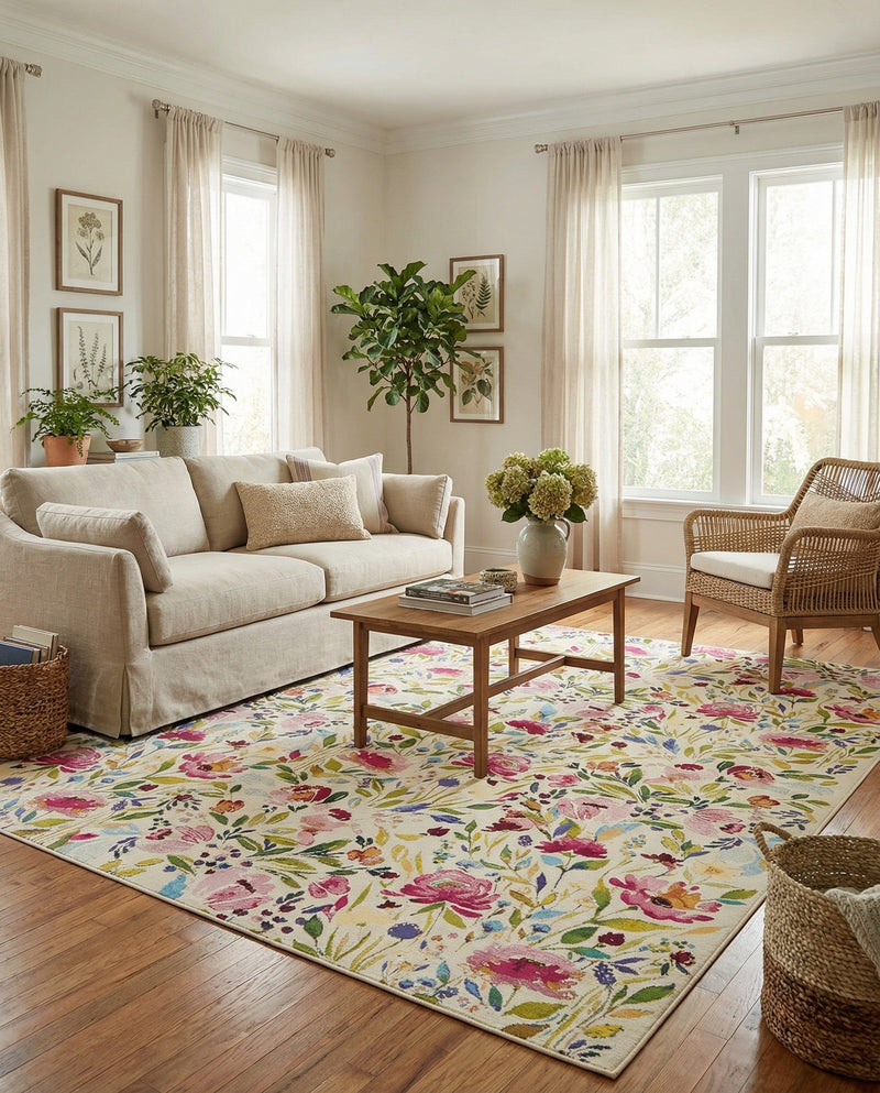 Seaside Blooms Collection Area Rug -  Meadow Rectangle Multi  lifestyle 34