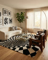 Cyclone Wool Collection Area Rug - Tornado Square Black and White  lifestyle 37