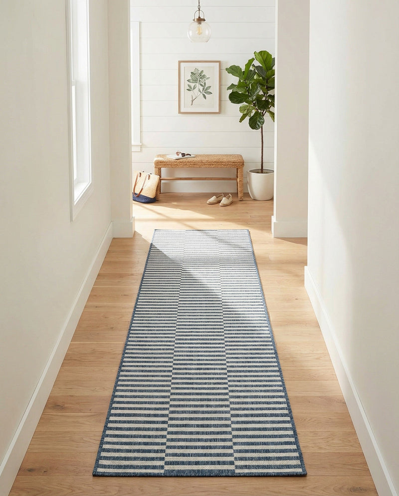 Seaside Stripes Collection Area Rug - Cabana (Blue) Runner Blue  lifestyle 27