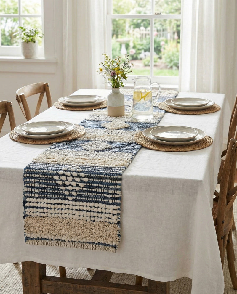 Cotton Punjab Passage Collection Area Rug - Amritsar Table Runner Ivory  lifestyle 46