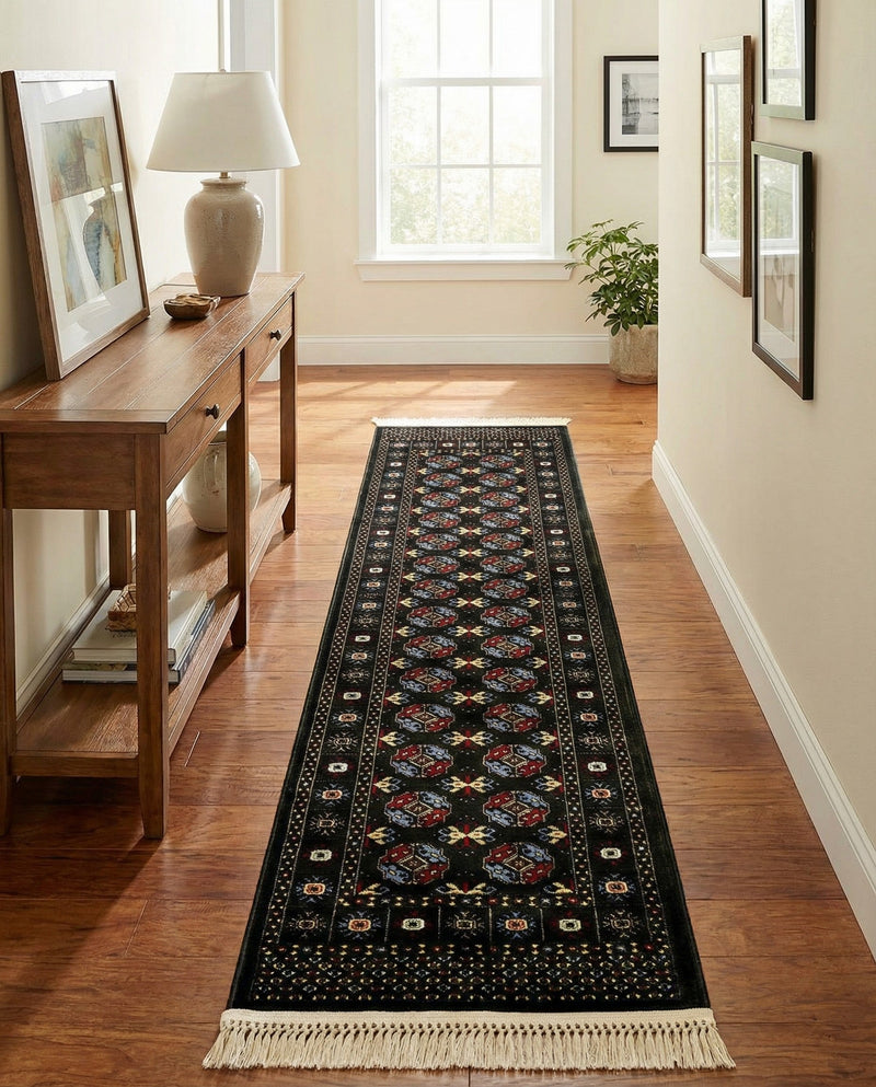 Samarkand Elegance Collection Area Rug -  Margilan (Dark Green) Runner Dark Green  lifestyle 61