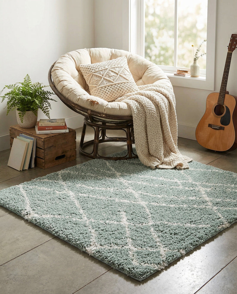 Cozy Haven Shag Collection Area Rug - Serenity (Sage Green) Square Sage Green  lifestyle 34