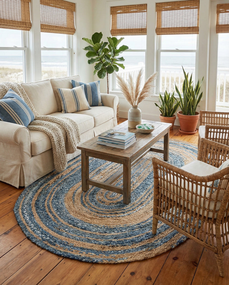 Woven Udaipur Collection Area Rug - Sahara Oval Blue and Natural  lifestyle 82