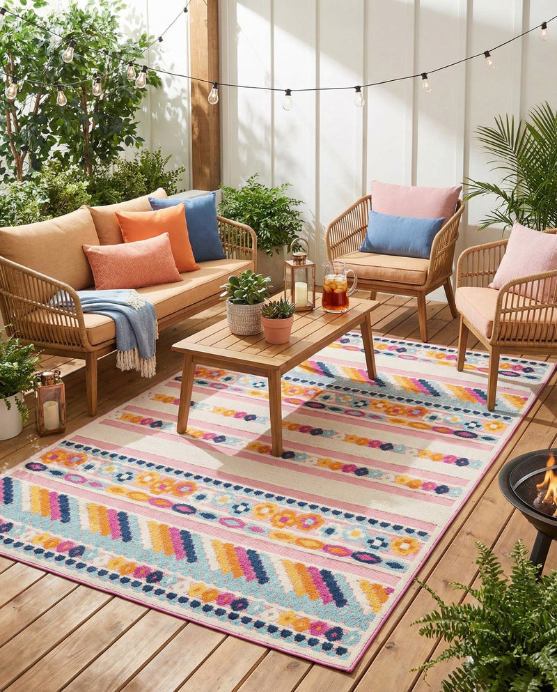 Bahama Breeze Outdoor Collection Area Rug -  Bimini Rectangle Pink  lifestyle 25