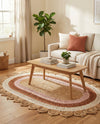 Woven Seaside Jute Collection Area Rug - Coastalhaven (Natural White Orange Pink) Oval Natural White Orange Pink  lifestyle 9