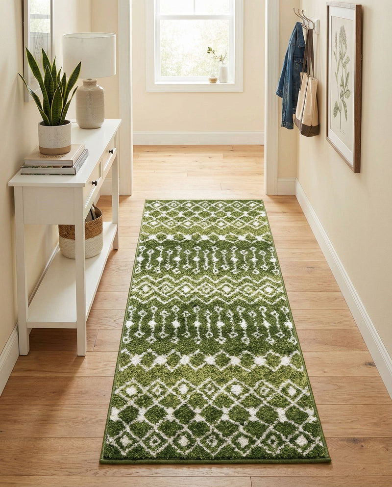 Mediterranean Lattice Collection Area Rug - Santorini (Green) Runner Green  lifestyle 28