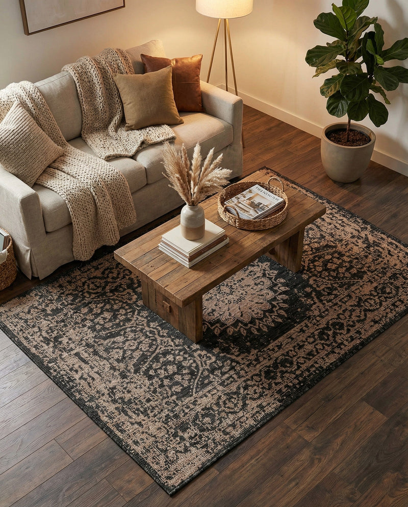 Patio Heritage Collection Area Rug -  Lafayette (Black) Rectangle Black  lifestyle 23