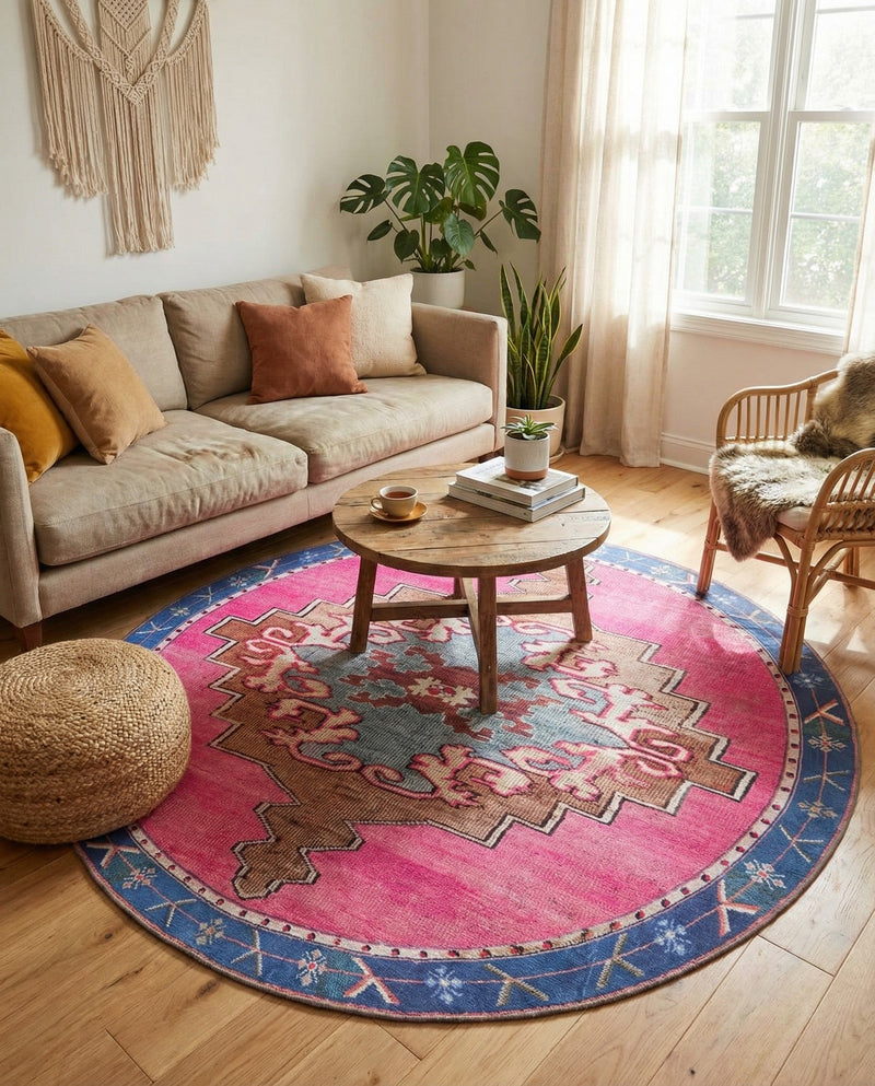 Heritage Elegance Collection Area Rug -  Winterthur (Fuchsia) Round Fuchsia  lifestyle 46