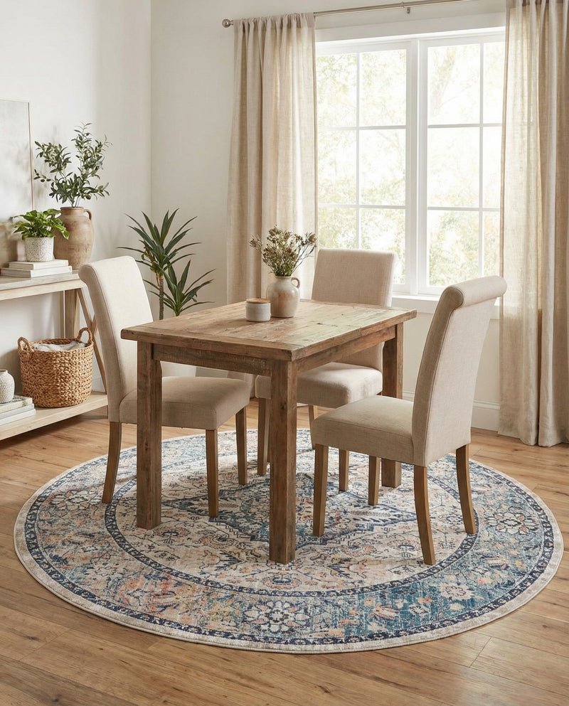 Seville Stripes Collection Area Rug - Cadiz (Blue) Round Blue  lifestyle 75