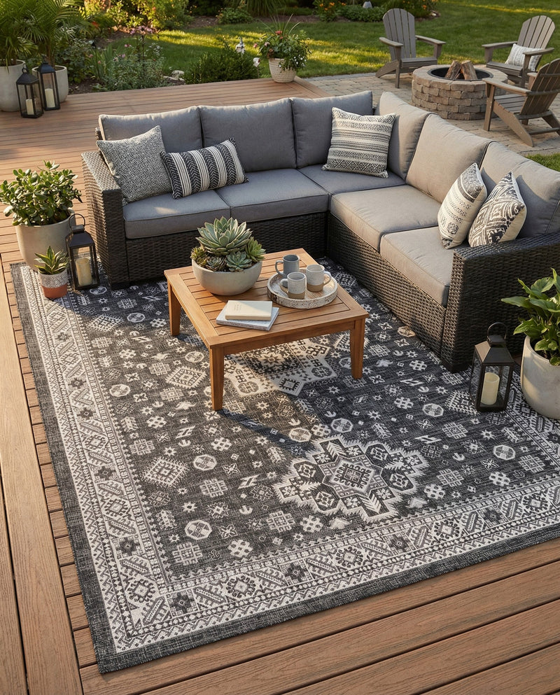 Tribal Terrace Treasures Collection Area Rug -  Incan Isle (Charcoal Gray) Rectangle Charcoal Gray  lifestyle 10