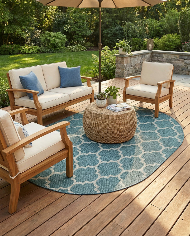 Savannah Pergola Collection Area Rug - Arbor (Teal) Oval Teal  lifestyle 87