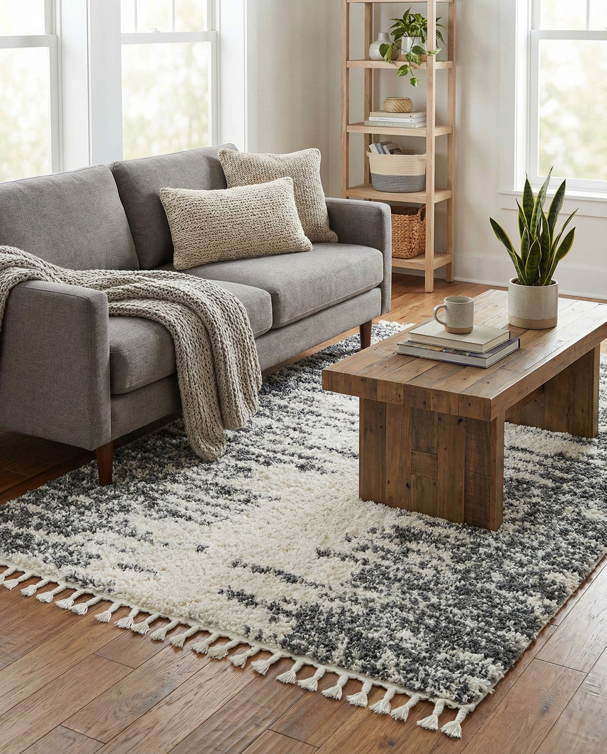 Tranquil Tides Shag Collection Area Rug - Marina Rectangle White  lifestyle 31