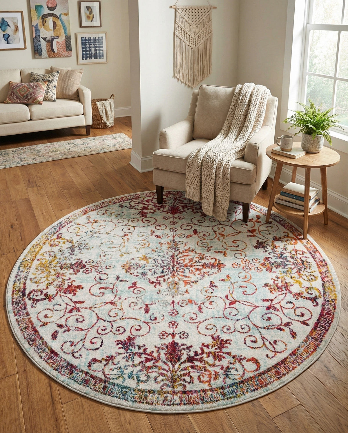 Brighton Terrace Collection Area Rug -  Saltdean Round Ivory  lifestyle 125
