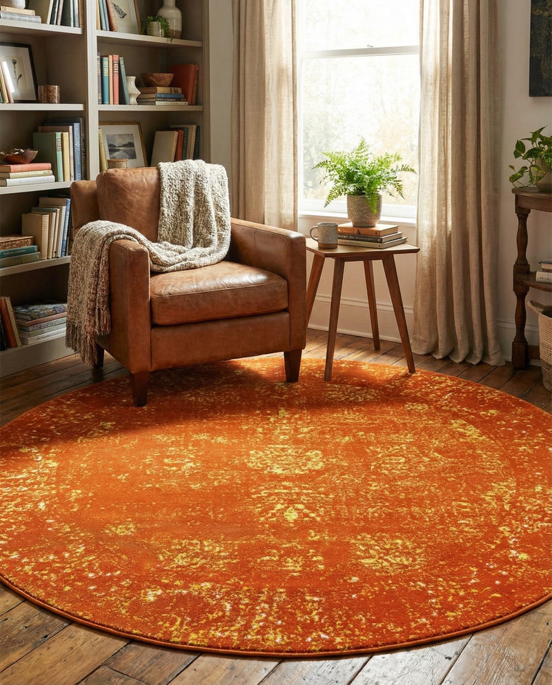 Riviera Elegance Collection Area Rug - Antibes (Orange) Round Orange  lifestyle 70