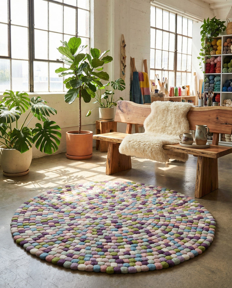 Woolen Sphere Collection Area Rug - Orbsburg (Pink and Purple) Round Pink and Purple  lifestyle 57