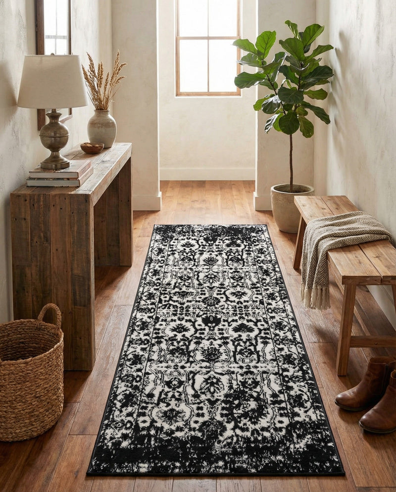 Cascade Range Collection Area Rug -  Shasta (Black and White) Runner Black and White  lifestyle 76