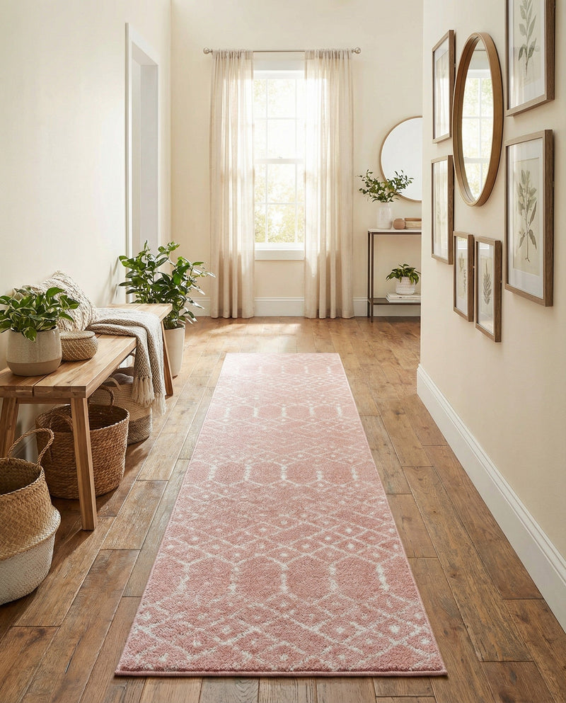 Marrakesh Lattice Collection Area Rug - Casablanca (Rose Pink) Runner Rose Pink  lifestyle 49