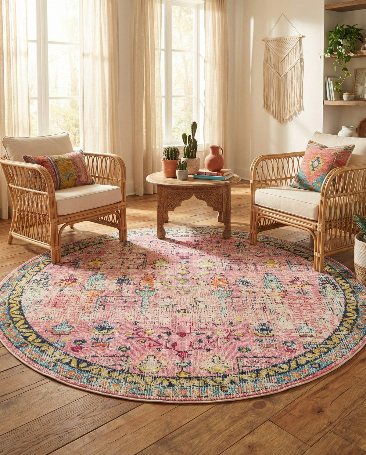 Sierra Collection Area Rug -  Shasta Round Pink  lifestyle 60