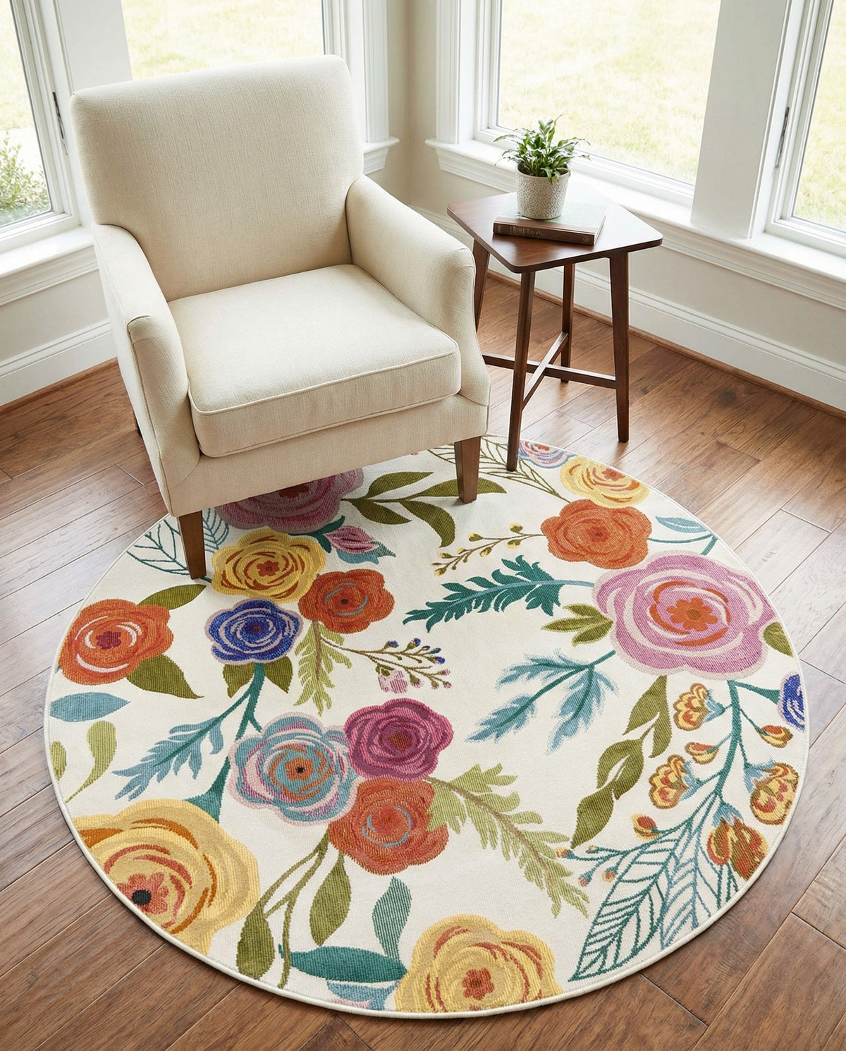 Meadow Breeze Collection Area Rug -  Petal Round Ivory  lifestyle 203