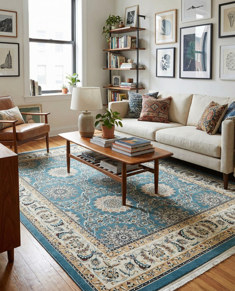 Persian Elegance Collection Area Rug -  Mashhad Rectangle Blue  lifestyle 13