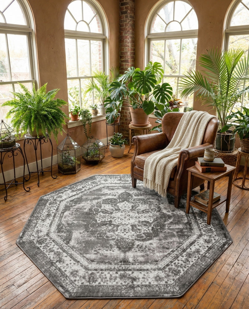 Riviera Elegance Collection Area Rug -  Menton (Gray) Octagon Gray  lifestyle 52