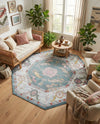 Arcadia Rugs Collection Area Rug - Eden (Gray and Blue) Octagon Gray and Blue  lifestyle 69