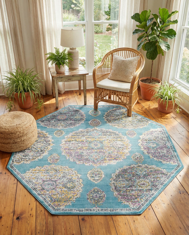 Arcadia Rugs Collection Area Rug -  Atlantis (Blue) Octagon Blue  lifestyle 44