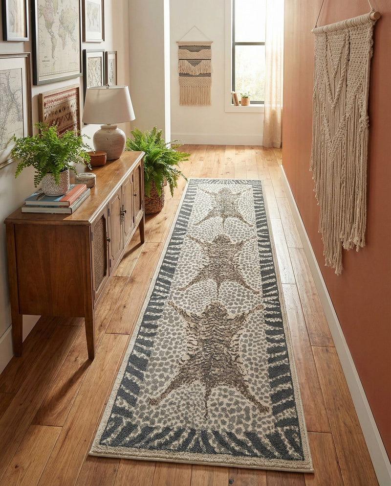 Savannah Sojourn Collection Area Rug -  Masai Runner Gray and Ivory  lifestyle 57