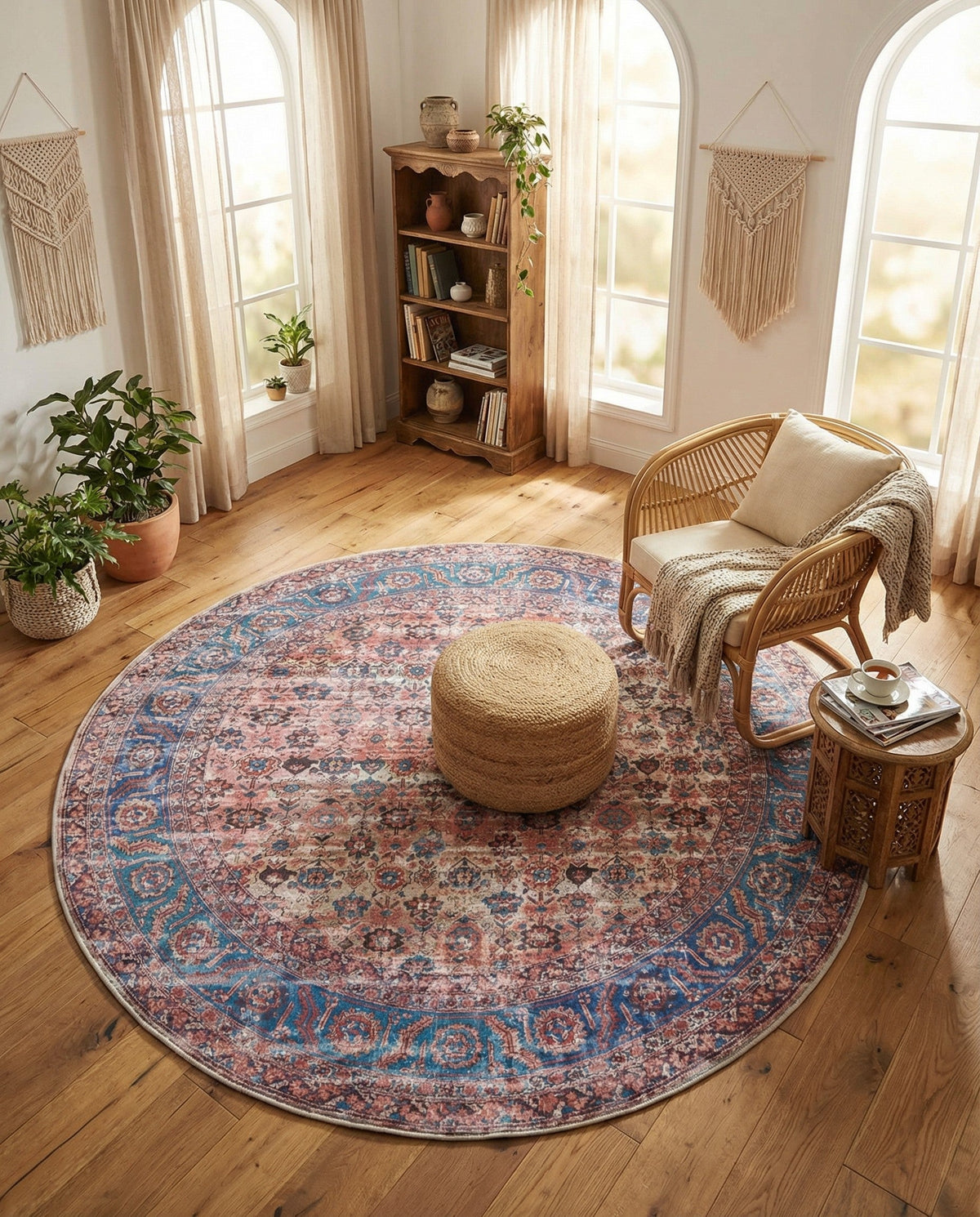 Zahara Oasis Collection Area Rug -  Meknes Round Antique Pink  lifestyle 101