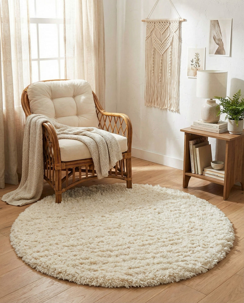 Eternal Plush Oasis Collection Area Rug -  Tranquility (Pearl) Round Pearl  lifestyle 34