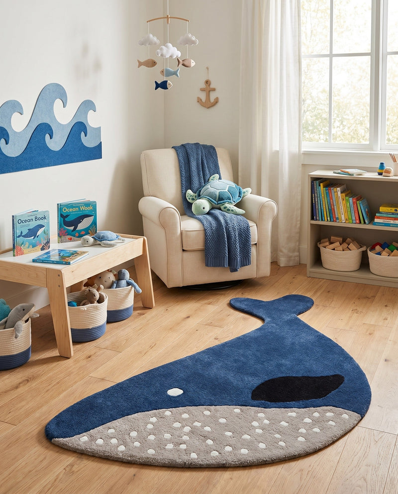 Whimsy Wonders Wool Collection Area Rug -  Savanna Rectangle Navy Blue and Gray  lifestyle 5