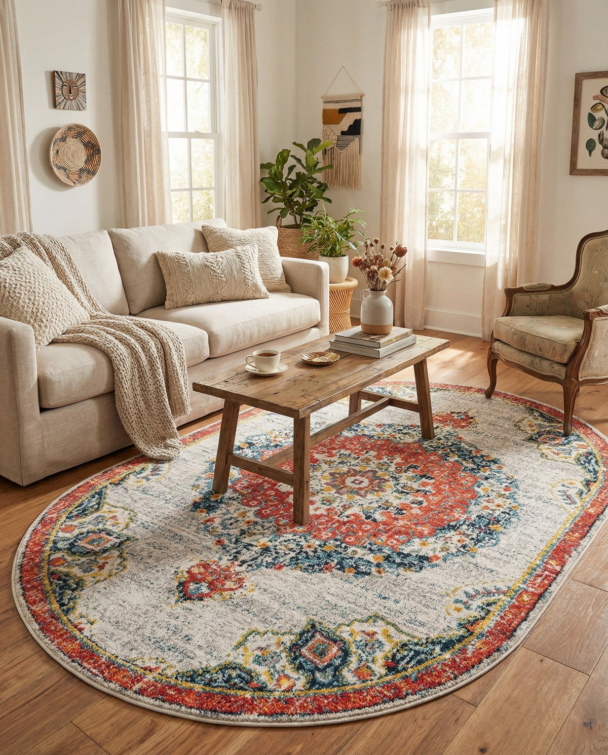 Brighton Terrace Collection Area Rug - Hove (Ivory) Oval Ivory  lifestyle 95