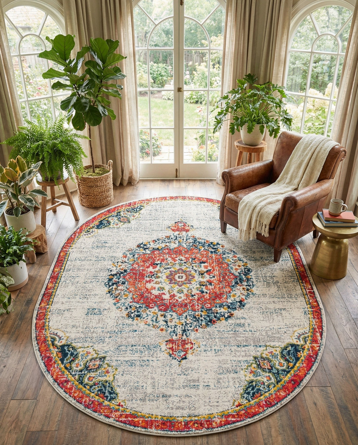 Brighton Terrace Collection Area Rug - Hove (Ivory) Oval Ivory  lifestyle 121