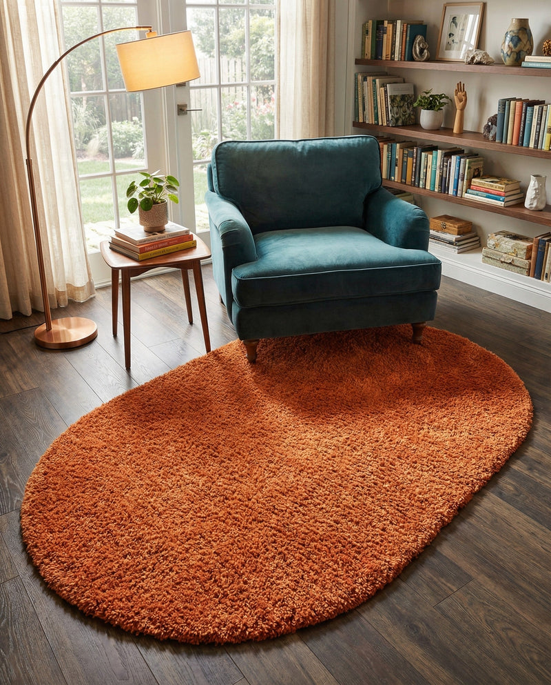 Plush Oasis Collection Area Rug - Serenity (Tiger Orange) Oval Tiger Orange  lifestyle 69