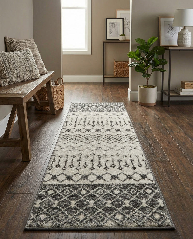 Mediterranean Lattice Collection Area Rug -  Casablanca (Ivory and Gray) Runner Ivory and Gray  lifestyle 54
