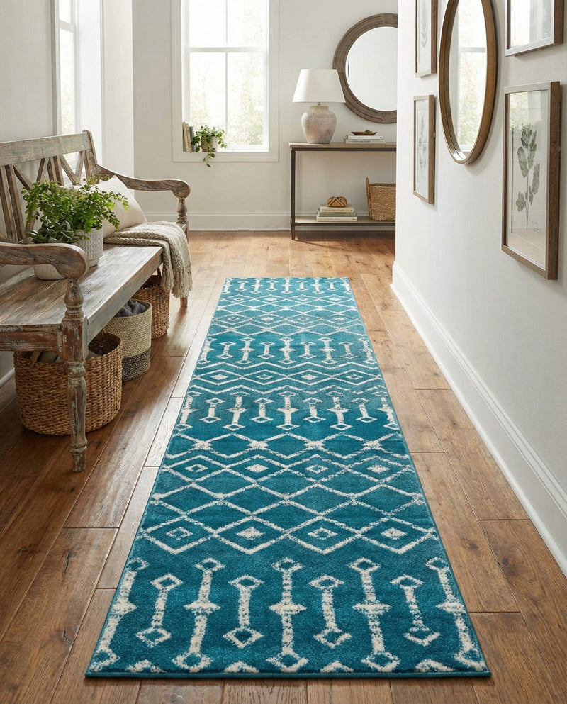 Marrakech Lattice Collection Area Rug - Medina (Blue) Runner Blue  lifestyle 43